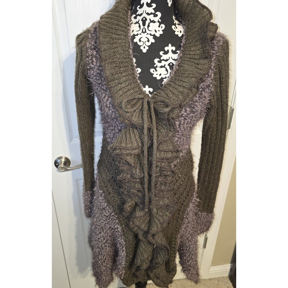 Womens Sloni Mohair Wool Sweater Cardigan Dark Academia Whimsigoth L Collard - Picture 2 of 12